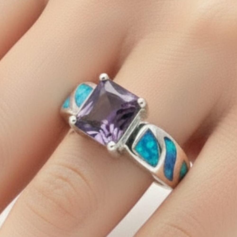 Amethyst and Fire Opal 925 Silver Ring Stamped Sz 5